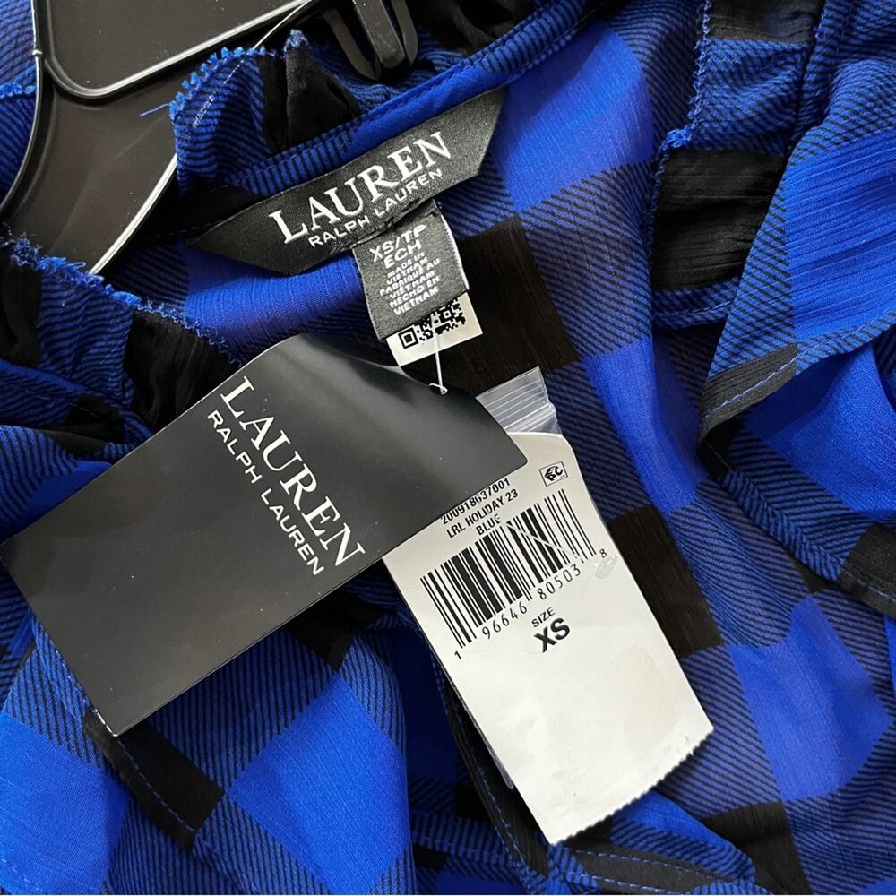 Lauren Ralph Lauren Buffalo Check Ruffled Georgette blouse blue black - XS - Picture 10 of 12